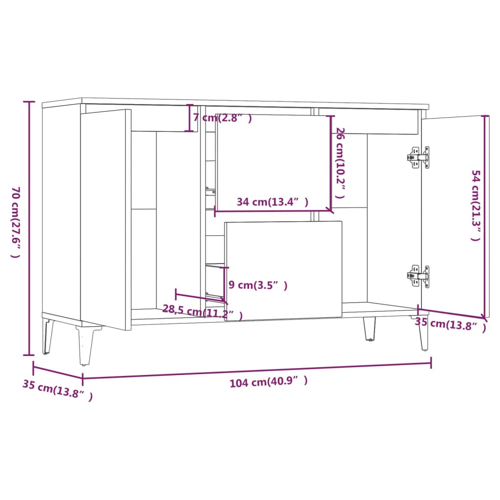 Dressoir 04X35X70 Cm Bewerkt Hout Eikenkleurig Grijs sonoma