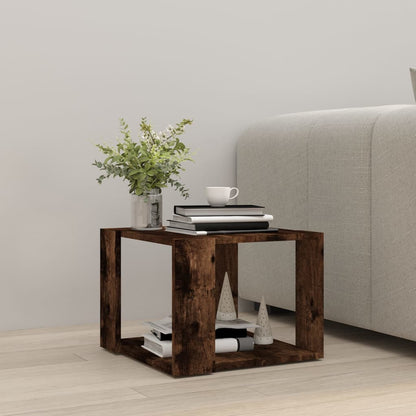 Salontafel 40X40X30 Cm Bewerkt Hout Gerookt Eikenkleurig