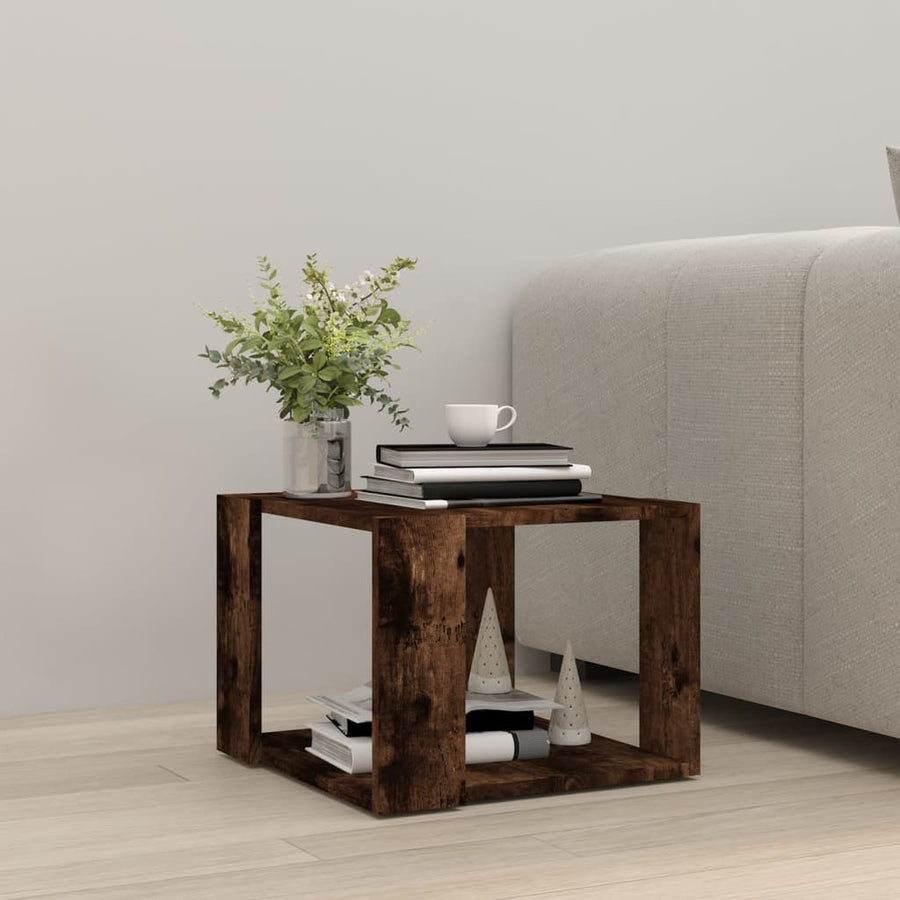 Salontafel 40X40X30 Cm Bewerkt Hout Gerookt Eikenkleurig