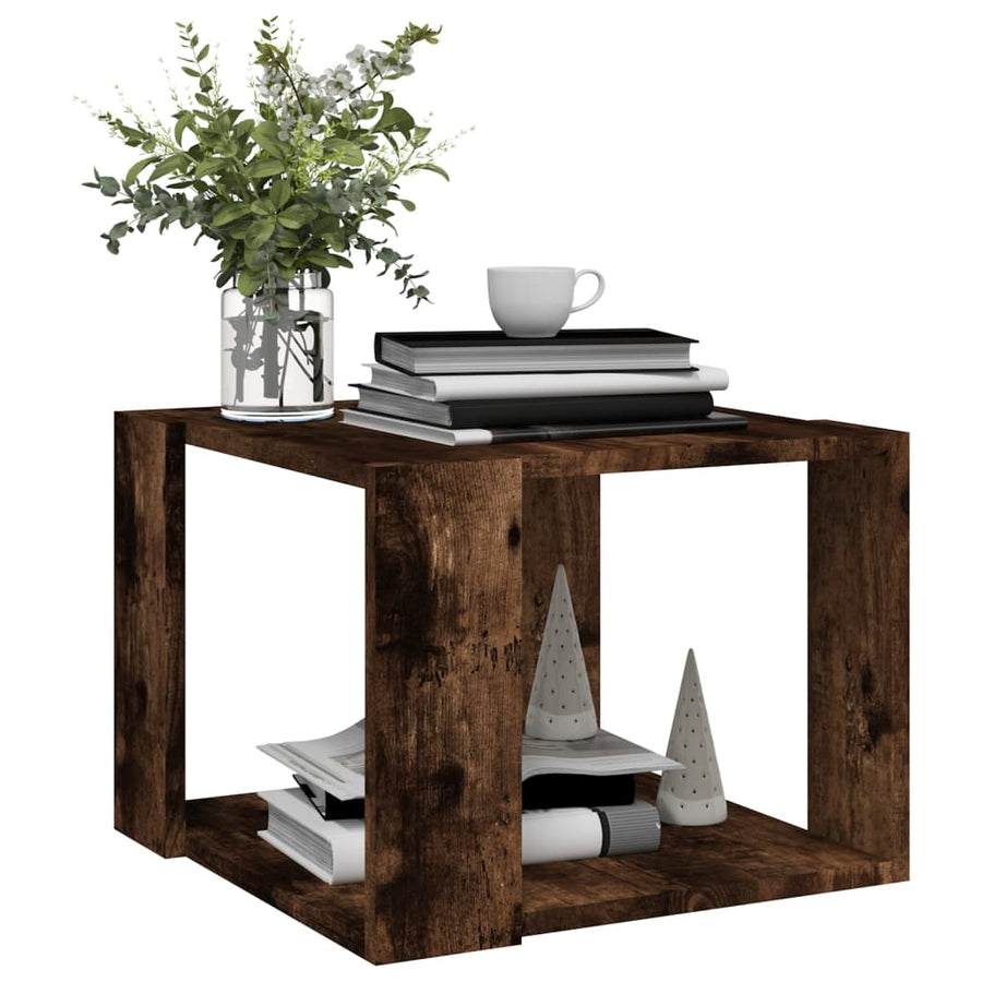 Salontafel 40X40X30 Cm Bewerkt Hout Gerookt Eikenkleurig