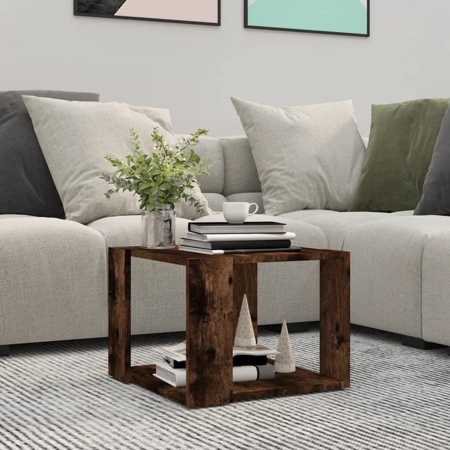 Salontafel 40X40X30 Cm Bewerkt Hout Gerookt Eikenkleurig