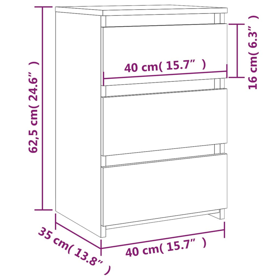 Nachtkastje 40x35x62,5 cm bewerkt hout gerookt eikenkleurig 1 Gerookt eiken