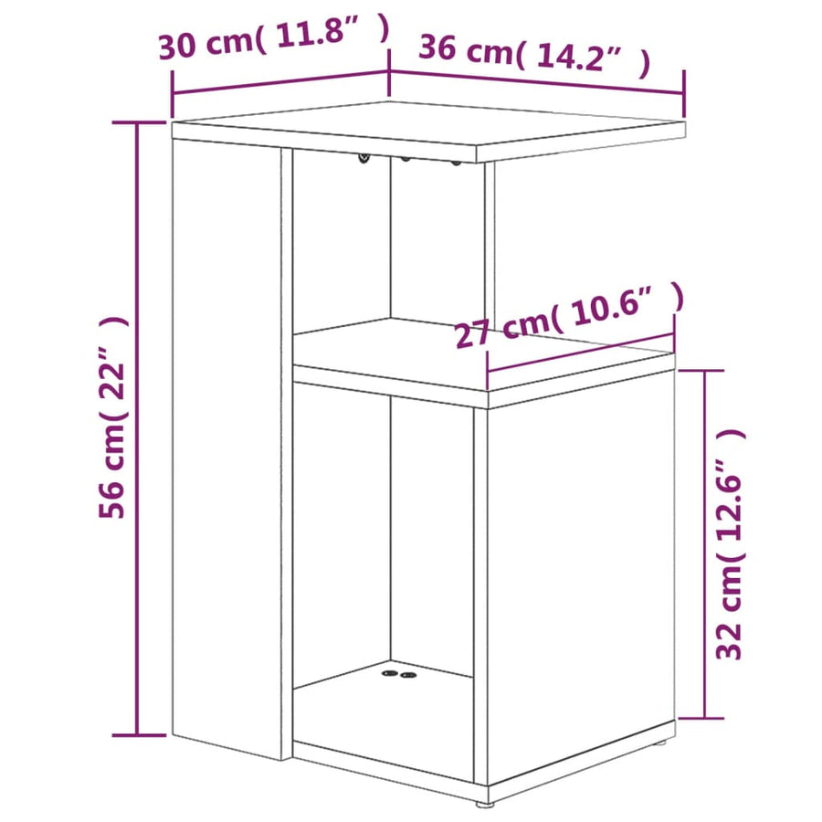 Bijzettafel 36X30X56 Cm Bewerkt Hout Kleurig Gerookt eiken