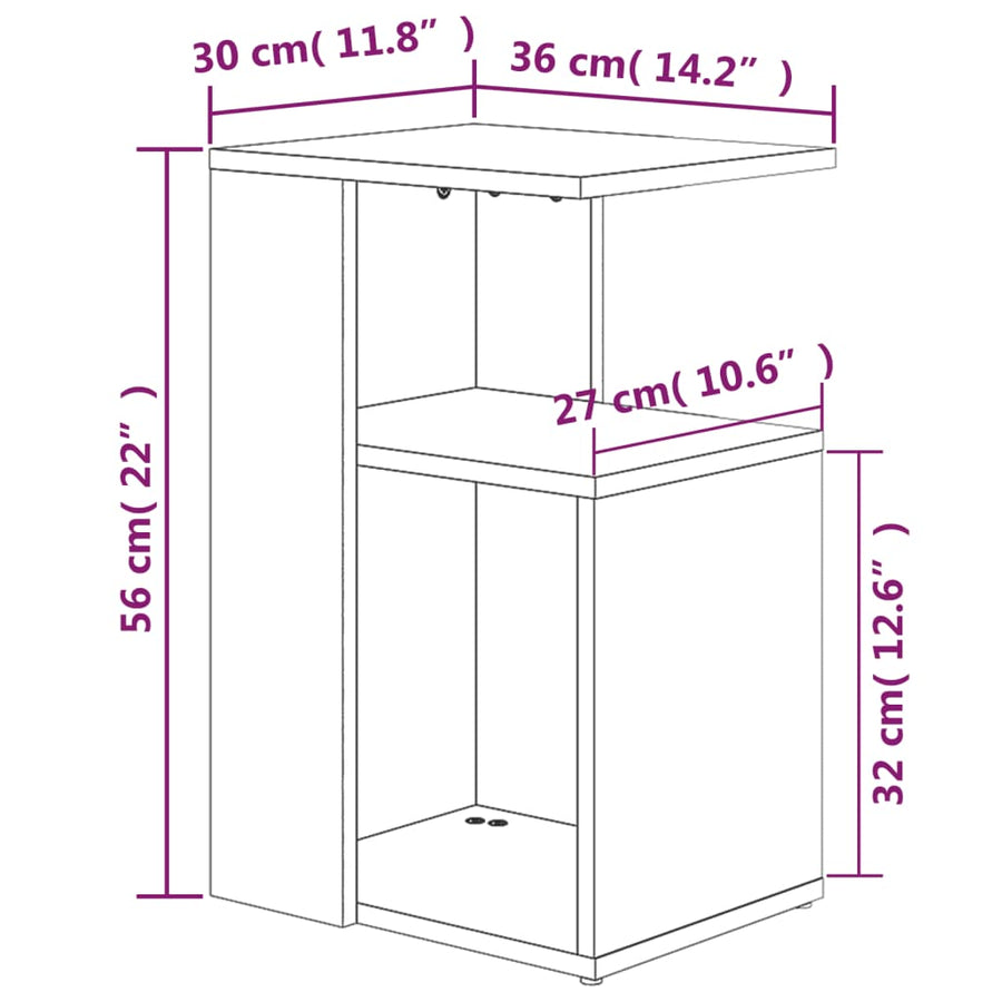 Bijzettafel 36X30X56 Cm Bewerkt Hout Eikenkleurig Grijs sonoma