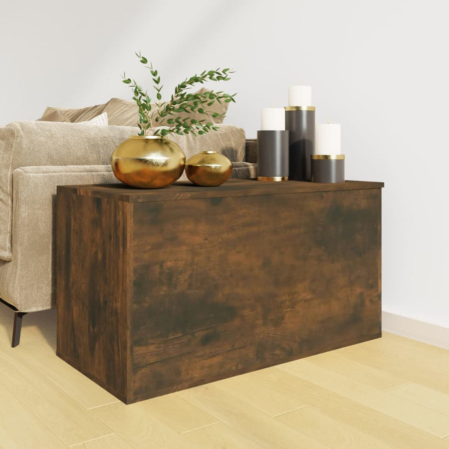 Opbergkist 84x42x46 cm bewerkt hout gerookt eikenkleurig Gerookt eiken