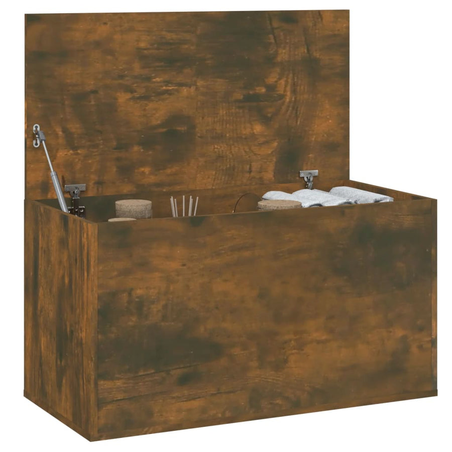 Opbergkist 84x42x46 cm bewerkt hout gerookt eikenkleurig Gerookt eiken