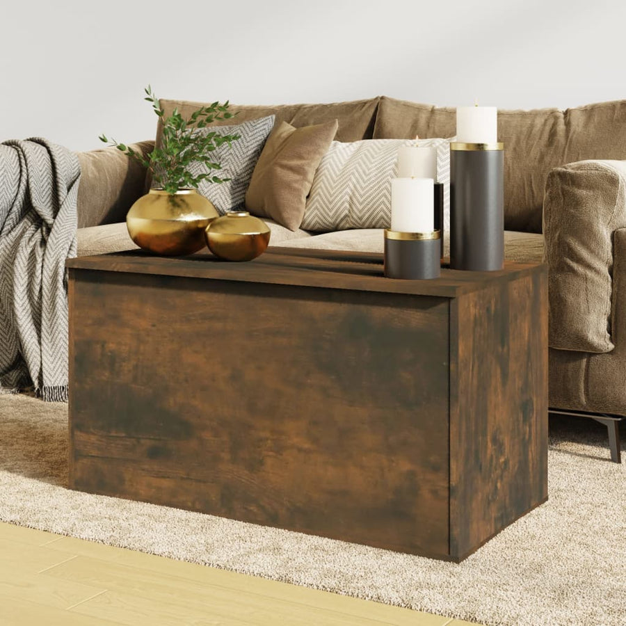Opbergkist 84x42x46 cm bewerkt hout gerookt eikenkleurig Gerookt eiken