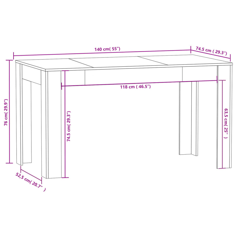 Eettafel 40X74,5X76 Cm Bewerkt Hout Kleurig Gerookt eiken