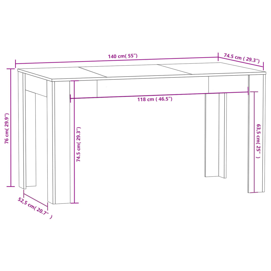 Eettafel 40X74,5X76 Cm Bewerkt Hout Eikenkleurig Grijs sonoma