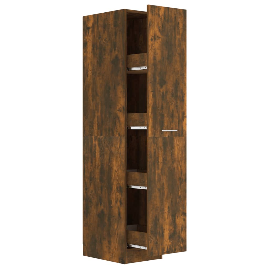 Apothekerskast 30x42,5x150 cm bewerkt hout gerookt eikenkleurig
