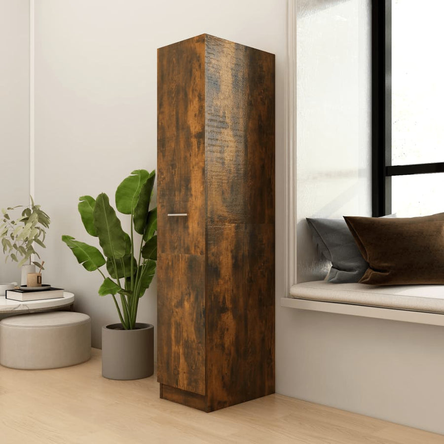 Apothekerskast 30x42,5x150 cm bewerkt hout gerookt eikenkleurig