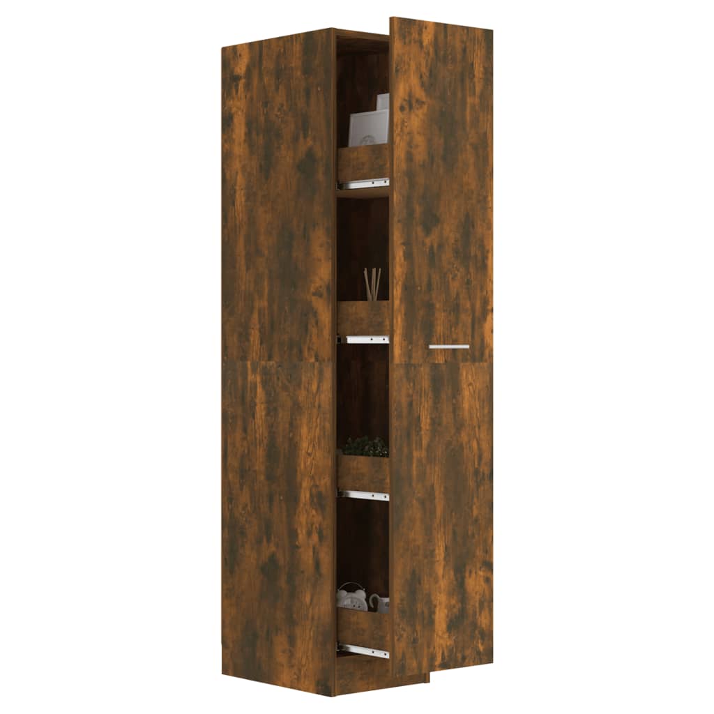 Apothekerskast 30x42,5x150 cm bewerkt hout gerookt eikenkleurig