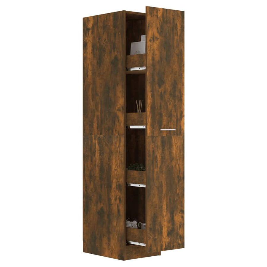 Apothekerskast 30x42,5x150 cm bewerkt hout gerookt eikenkleurig