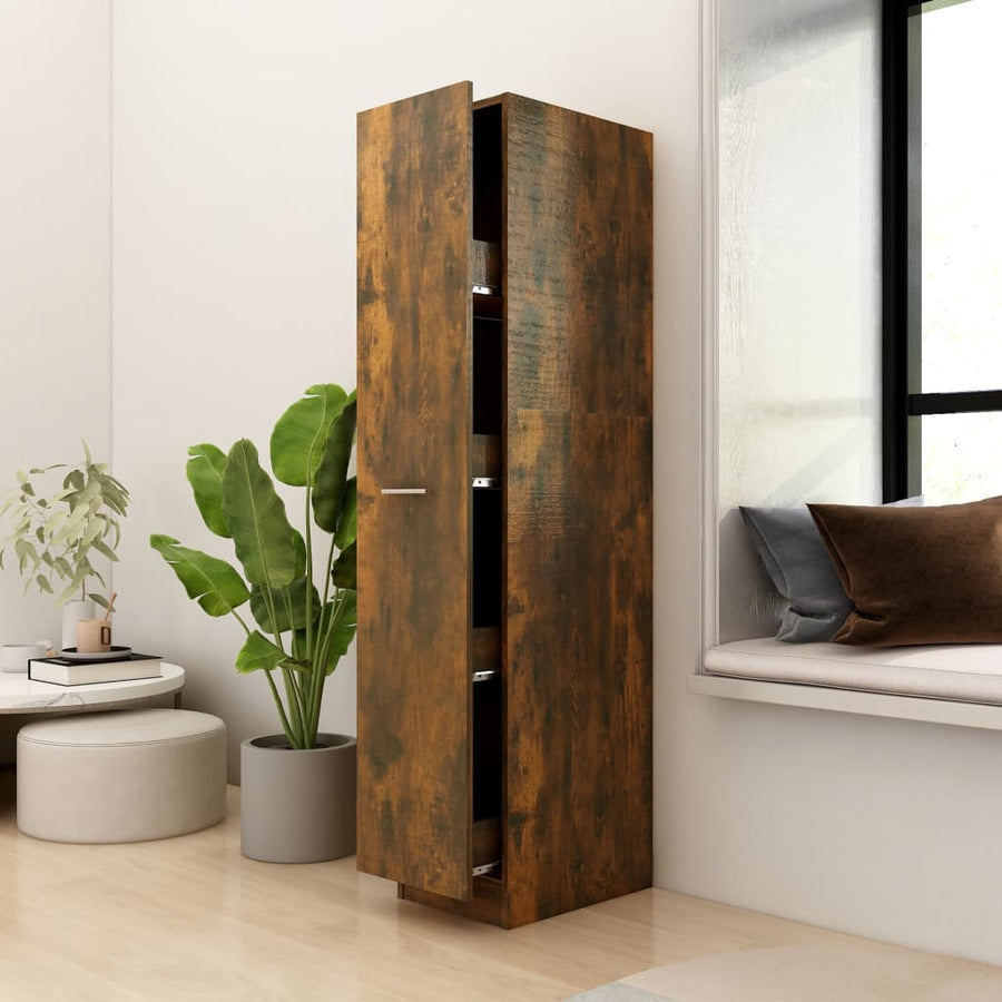 Apothekerskast 30x42,5x150 cm bewerkt hout gerookt eikenkleurig
