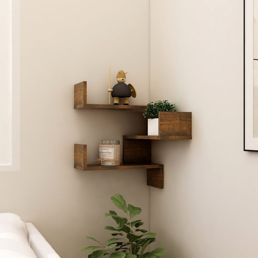 Hoekwandschap 40X40X50 Cm Bewerkt Hout Kleurig 1 Gerookt eiken