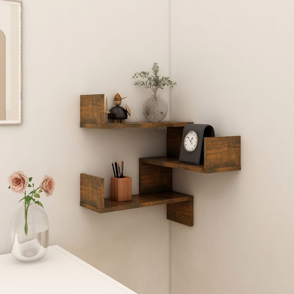 Hoekwandschap 40X40X50 Cm Bewerkt Hout Kleurig 1 Gerookt eiken