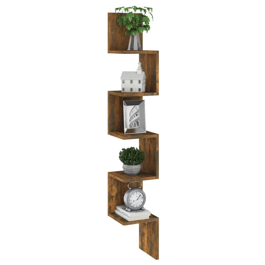 Hoekwandschap 20x20x127,5 cm bewerkt hout gerookt eikenkleurig Gerookt eiken