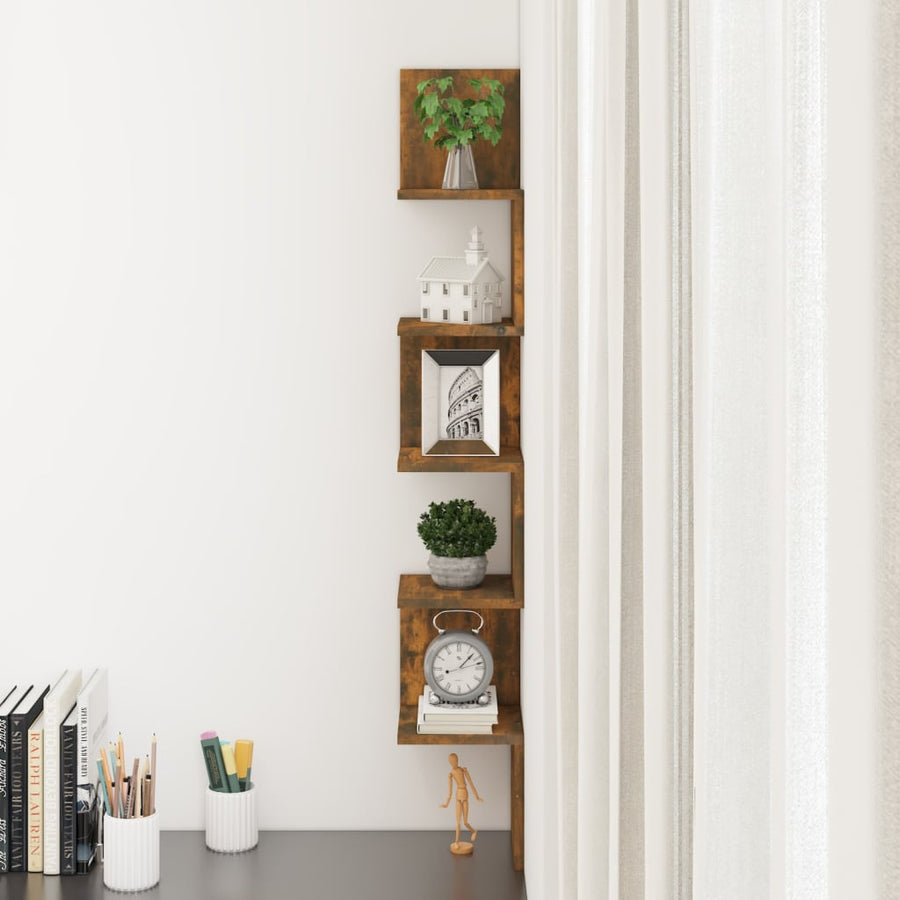 Hoekwandschap 20x20x127,5 cm bewerkt hout gerookt eikenkleurig Gerookt eiken