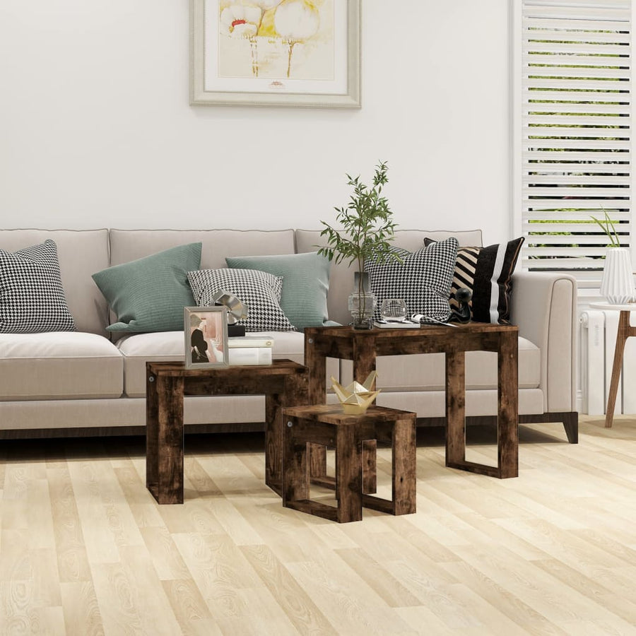 -Delige Tafeltjesset Bewerkt Hout Kleurig Gerookt eiken