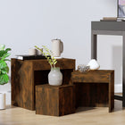 3-piece Nesting Table Set, carved, smoked oak finish