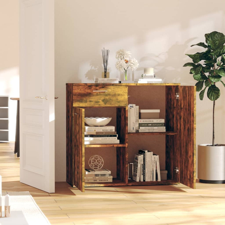 Dressoir Bewerkt Hout Kleurig 80 x 36 x 75 cm Gerookt eiken