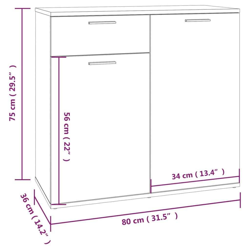 Dressoir Bewerkt Hout Kleurig 80 x 36 x 75 cm Gerookt eiken