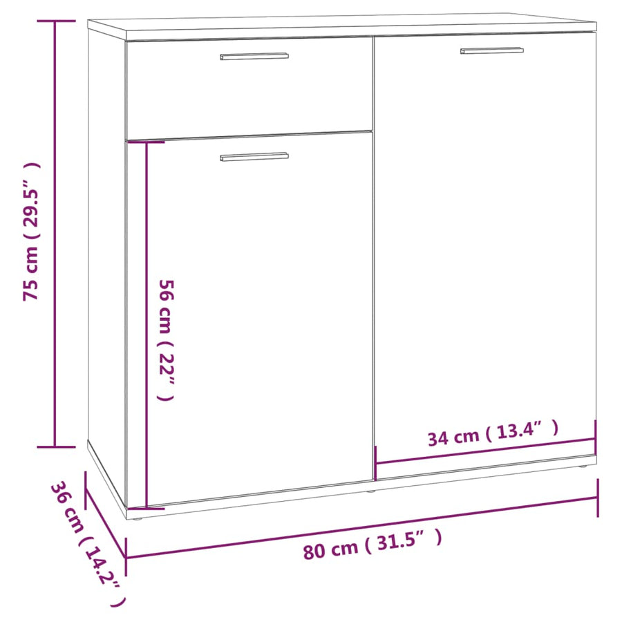 Dressoir Bewerkt Hout Kleurig 80 x 36 x 75 cm Gerookt eiken