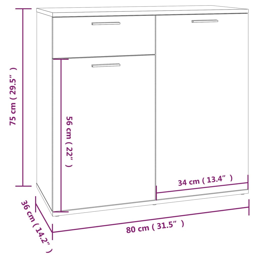 Dressoir Bewerkt Hout Eikenkleurig 80 x 36 x 75 cm Grijs sonoma