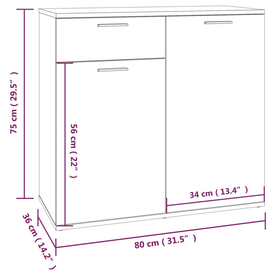 Dressoir Bewerkt Hout Eikenkleurig 80 x 36 x 75 cm Grijs sonoma