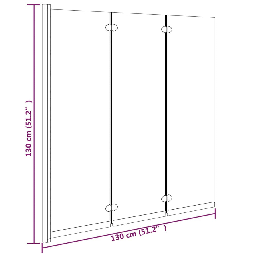 Douchewand Inklapbaar 3 Panelen 130X130 Cm Esg Zwart