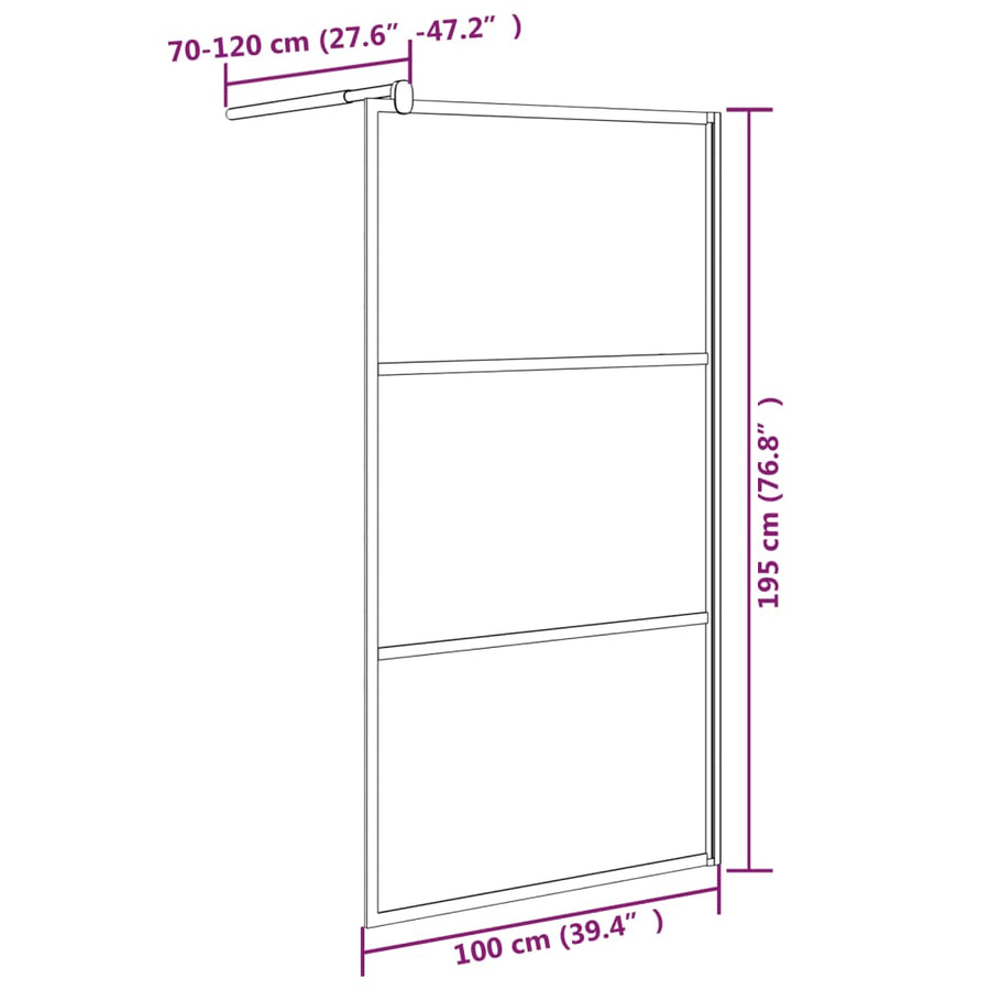 Inloopdouchewand 100X195 Cm Halfmat Esg-Glas Zwart 100 x 195 cm