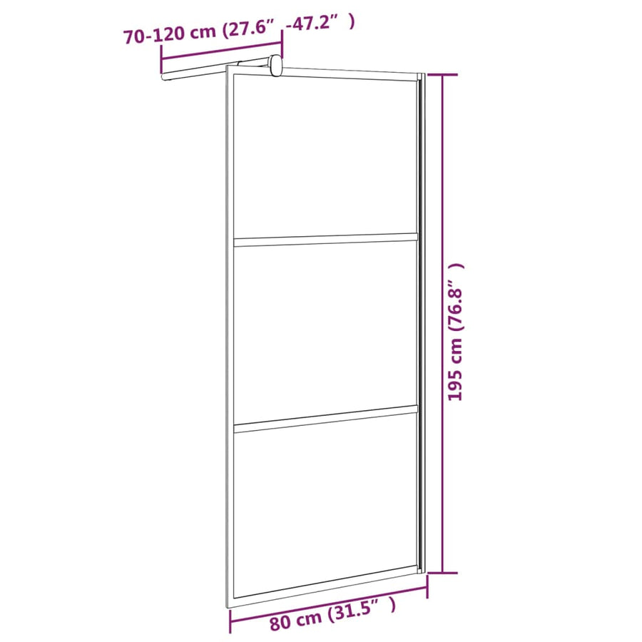 Inloopdouchewand Esg-Glas 80 x 195 cm Zwart Mat
