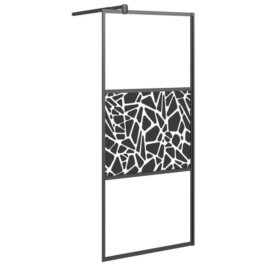 Inloopdouchewand Met Stenenmotief Esg-Glas 80 x 195 cm Zwart glass and stone