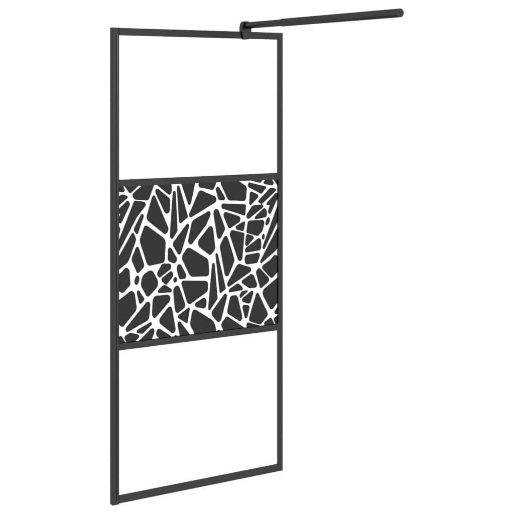 Inloopdouchewand Met Stenenmotief Esg-Glas 80 x 195 cm Zwart glass and stone