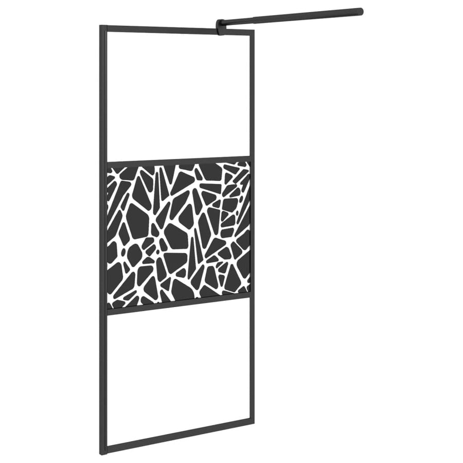 Inloopdouchewand Met Stenenmotief Esg-Glas 80 x 195 cm Zwart glass and stone