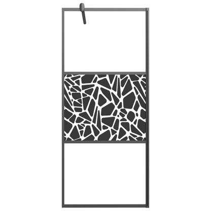 Inloopdouchewand Met Stenenmotief 90X195 Cm Esg-Glas Zwart 90 x 195 cm glass and stone