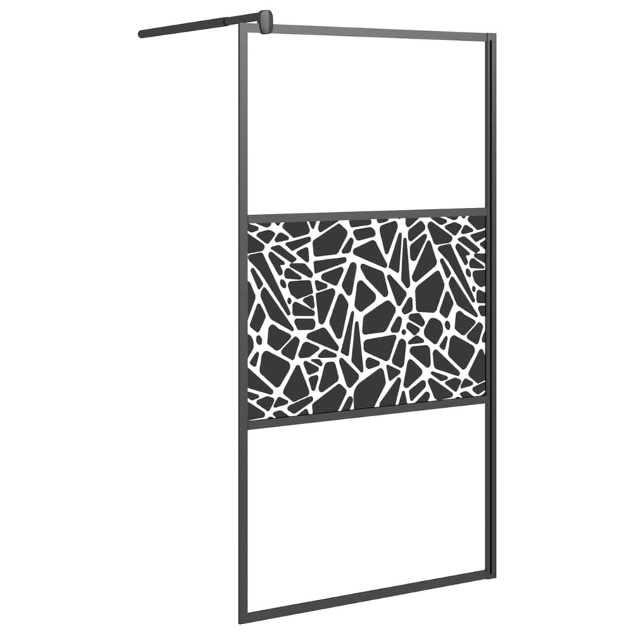 Inloopdouchewand Met Stenenmotief Esg-Glas 100 x 195 cm Zwart glass and stone