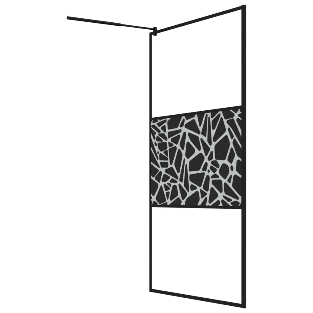 Inloopdouchewand Met Stenenmotief Esg-Glas 115 x 195 cm Zwart glass and stone