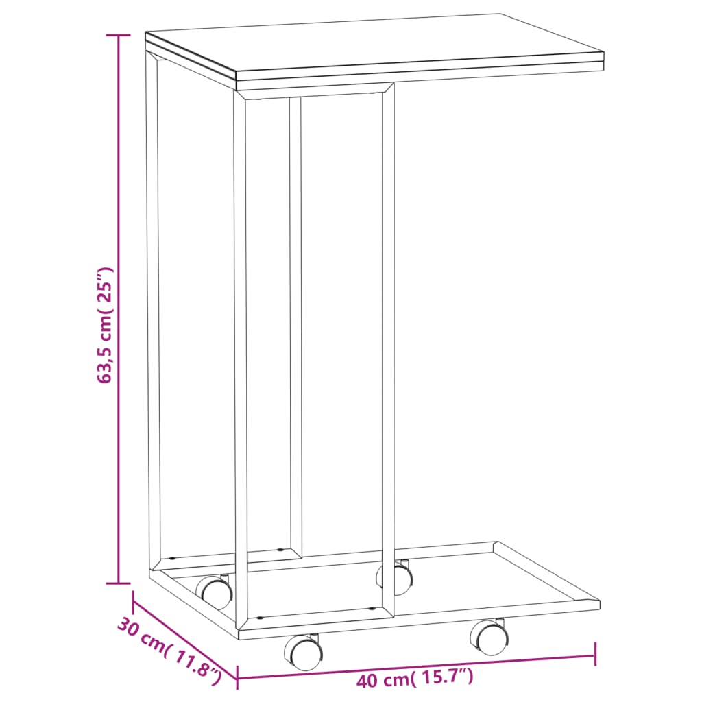 Bijzettafel Met Wieltjes 40X30X63,5 Bewerkt Hout Zwart En Bruin 40 x 30 x 63.5 cm met wielen