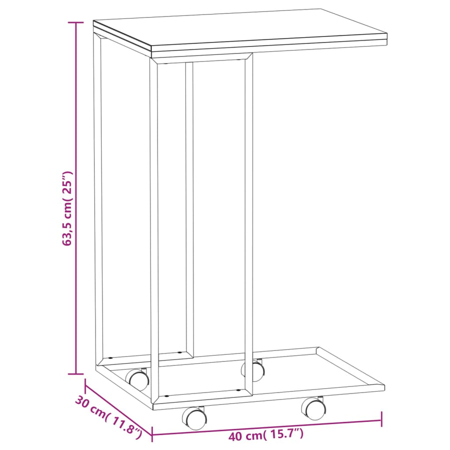 Bijzettafel Met Wieltjes 40X30X63,5 Bewerkt Hout Zwart En Bruin 40 x 30 x 63.5 cm met wielen