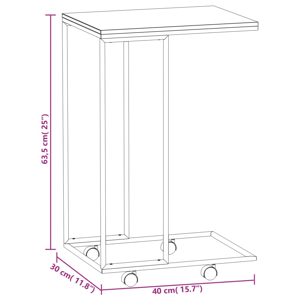 Bijzettafel Met Wieltjes 40X30X63,5 Bewerkt Hout Zwart 40 x 30 x 63.5 cm met wielen