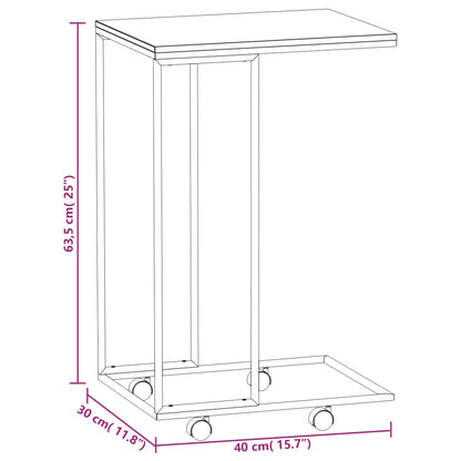 Bijzettafel Met Wieltjes 40X30X63,5 Bewerkt Hout Zwart 40 x 30 x 63.5 cm met wielen