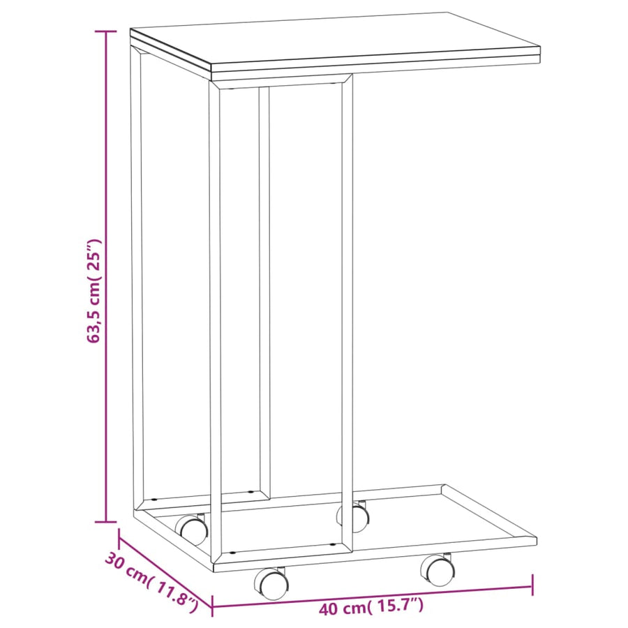 Bijzettafel Met Wieltjes 40X30X63,5 Bewerkt Hout Zwart 40 x 30 x 63.5 cm met wielen