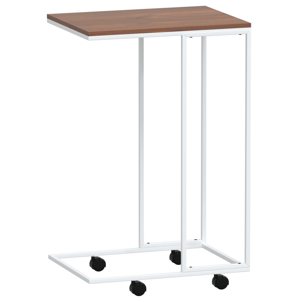 Bijzettafel Met Wieltjes 40X30X63,5 Bewerkt Hout Wit En Bruin 40 x 30 x 63.5 cm met wielen