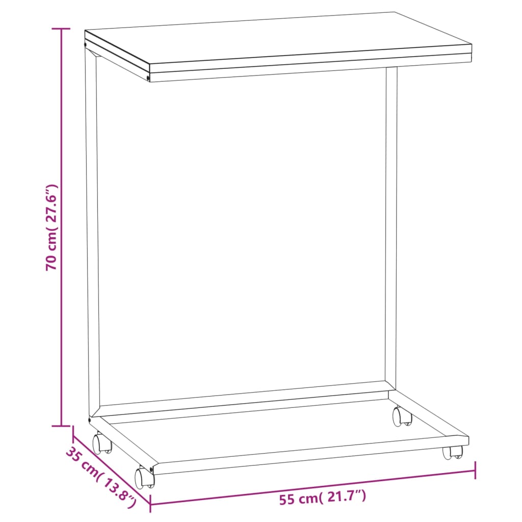 Bijzettafel Met Wieltjes Bewerkt Hout Zwart 55 x 35 x 70 cm met wielen