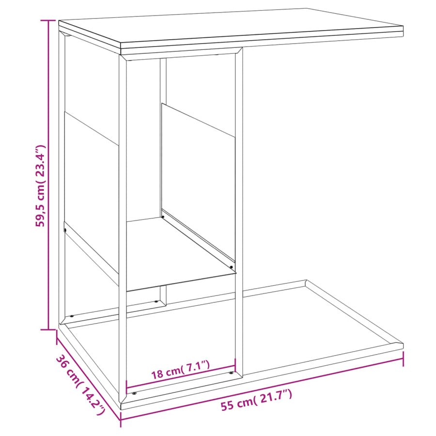Bijzettafel 55X36X59,5 Cm Bewerkt Hout Zwart
