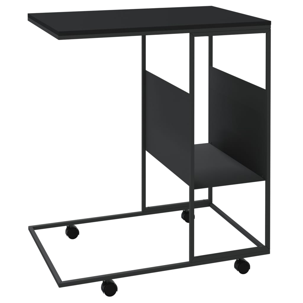 Bijzettafel Met Wieltjes 55X36X63,5 Bewerkt Hout Zwart