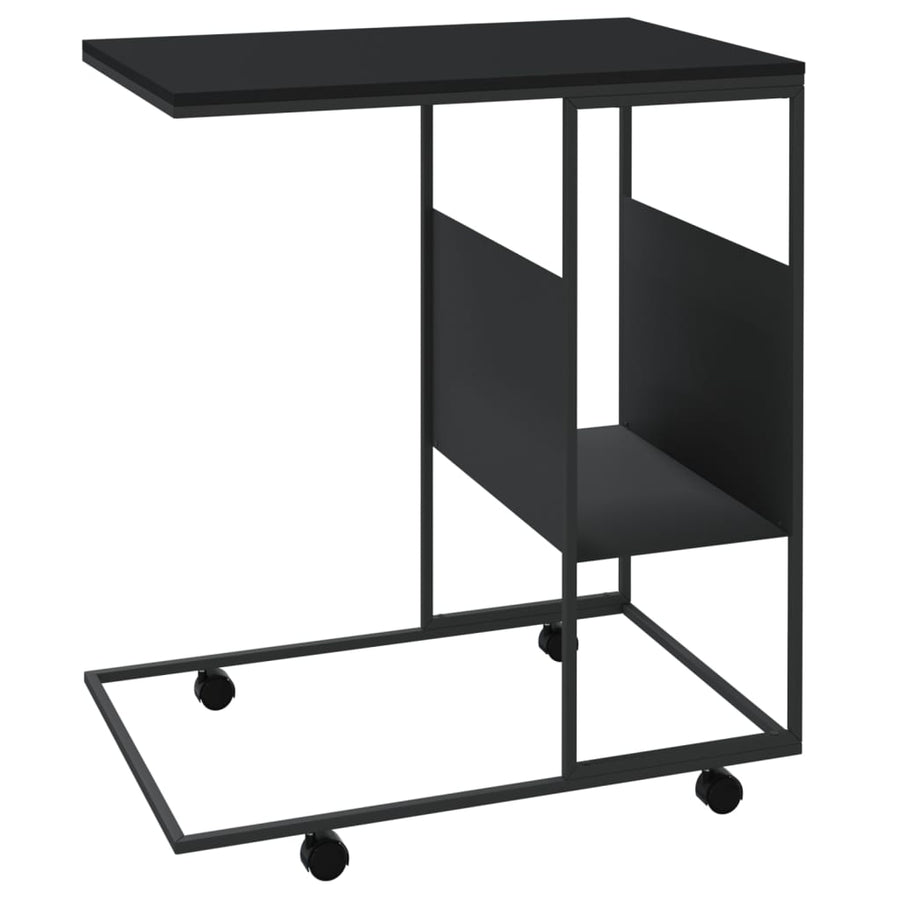 Bijzettafel Met Wieltjes 55X36X63,5 Bewerkt Hout Zwart