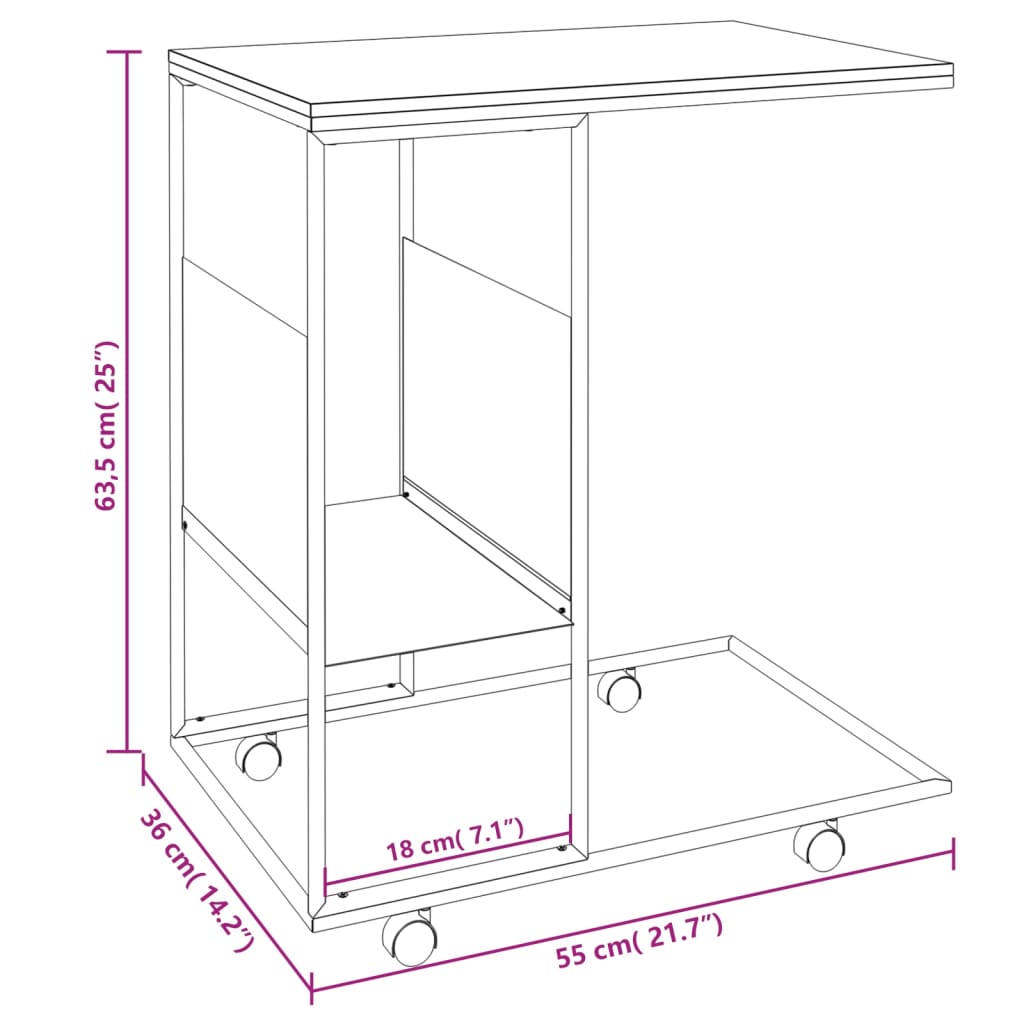 Bijzettafel Met Wieltjes 55X36X63,5 Bewerkt Hout Zwart