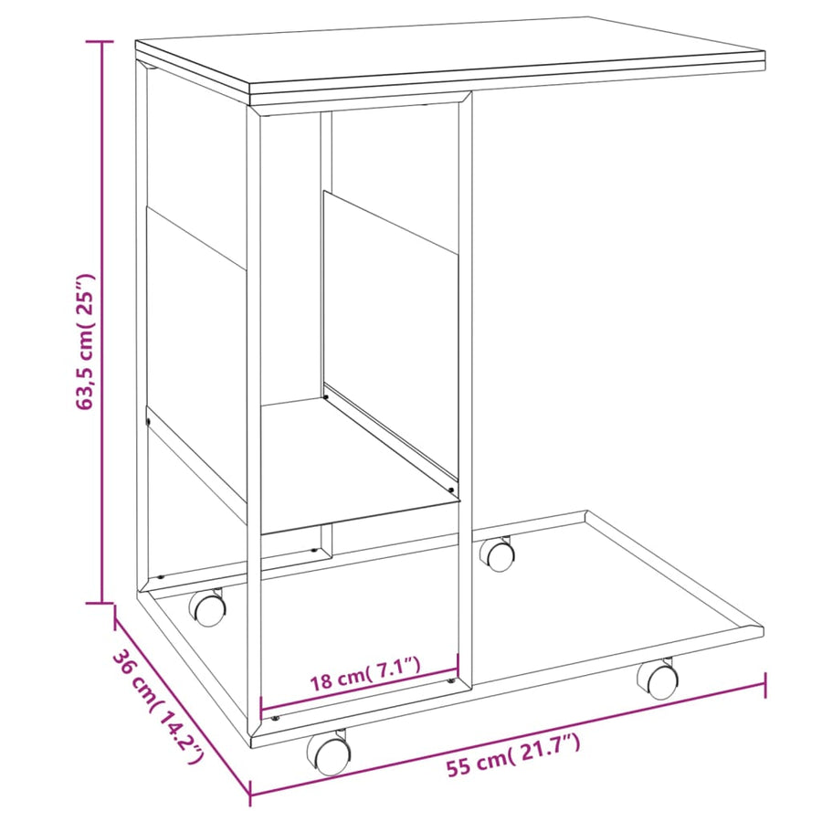 Bijzettafel Met Wieltjes 55X36X63,5 Bewerkt Hout Zwart